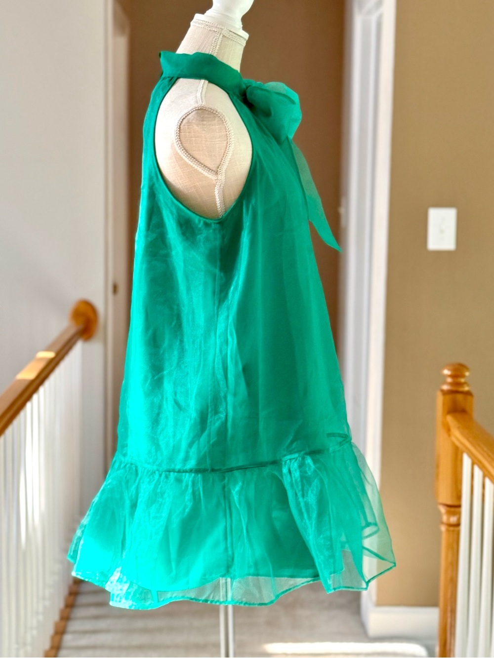 Maeve by Anthropologie Organza Bow-Neck Kelly Green Halter Tie Mini Dress - Picture 6 of 10